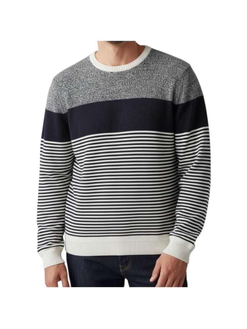 Levi’s Men’s XL Colorblock Stripe Crewneck Sweater Navy Gray White Cotton
